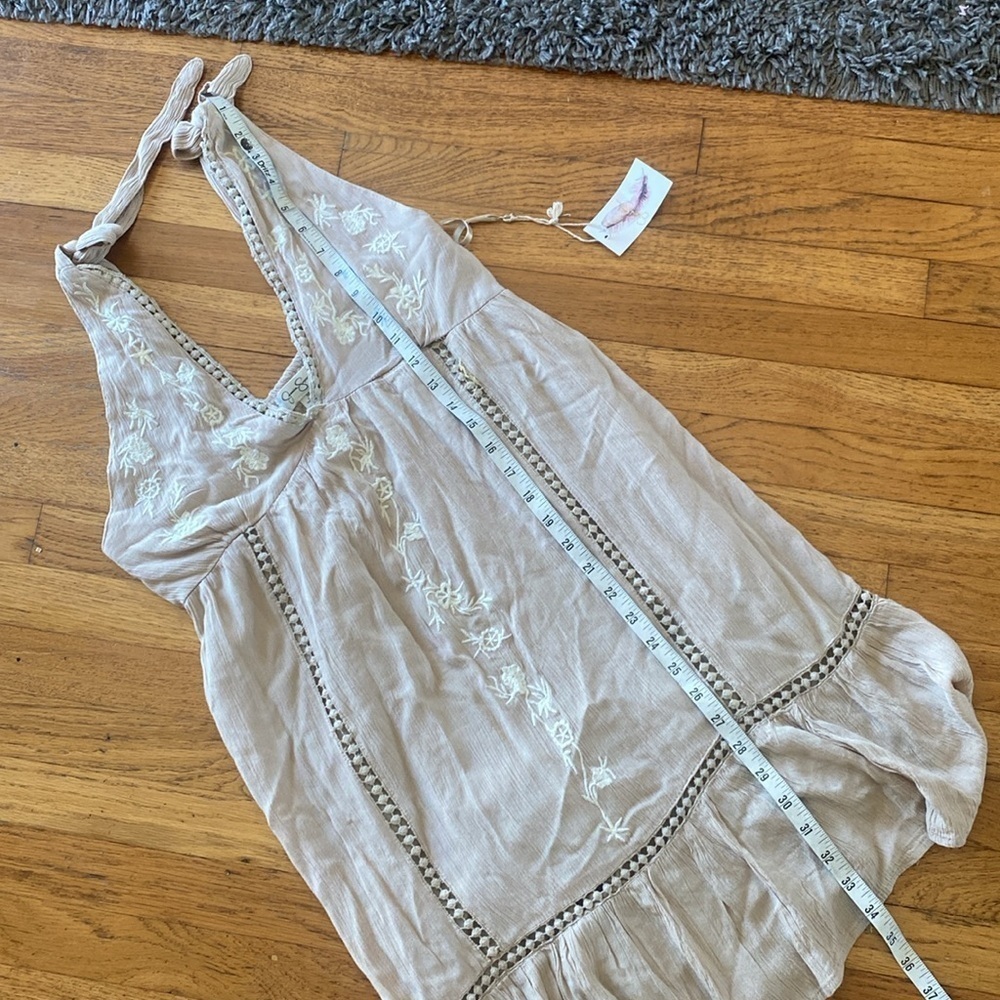NWT Jessica Simpson Beige Sundress Tie Shoulder Bohemian Embroidered Dress Sz M - Picture 12 of 14